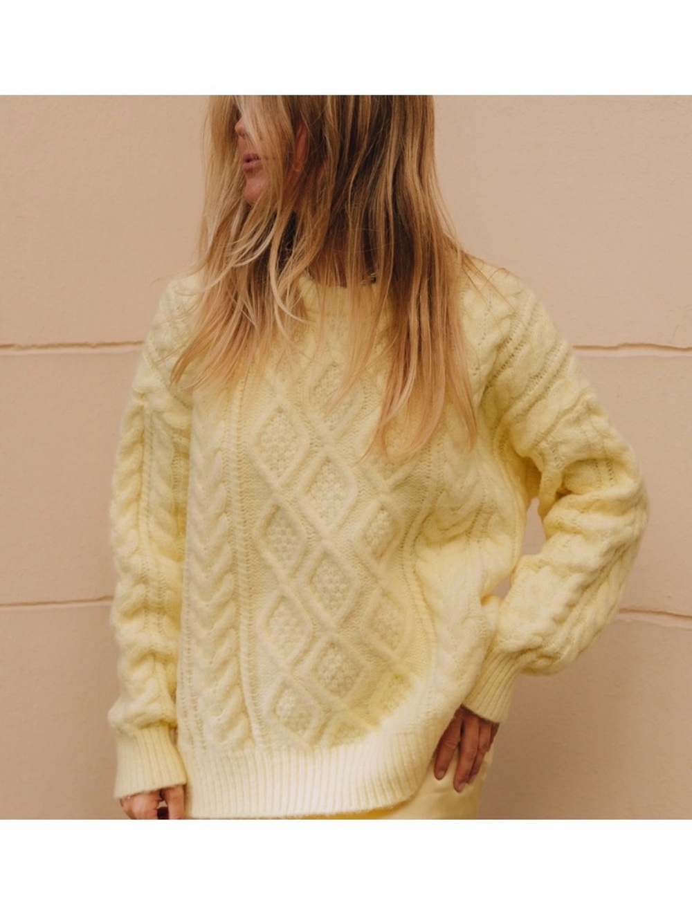 Daily Drills - Cable Knit Sweater in Lemon Butter Yellow
